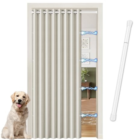 JCyh Blackout Magnetic Folding Door Curtain with Rod | Accordion Closet Curtain for Bedroom, Magnetic Buttons, No-Drilling, Privacy Protection