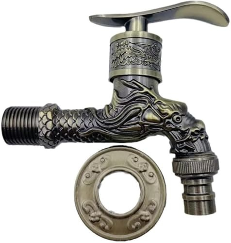Grifo de jardín vintage para jardín, grifo exterior G1/2, montaje en pared, grifo de jardín vintage con diseño de dragón antiguo para jardín, lavadora, barril de lluvia