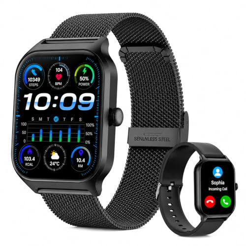 JICICUXI Smart Watch for Men with Answer/Make Call, 2.22 HD Fitness Watch, Heart Rate/Sleep Monitor/Step Counter, 120+ Sports Modes, IP68 Waterproof Smartwatch, 2 Bands, Android iOS,Jet Black