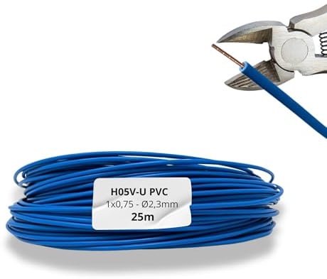 HALOTEC Cavo elettrico unipolare rigido, 1 x 0,75 mm², blu, 25 m, in rame e isolamento in PVC, ideale per installazioni elettriche residenziali, industriali, ad alta resistenza, H05V-U
