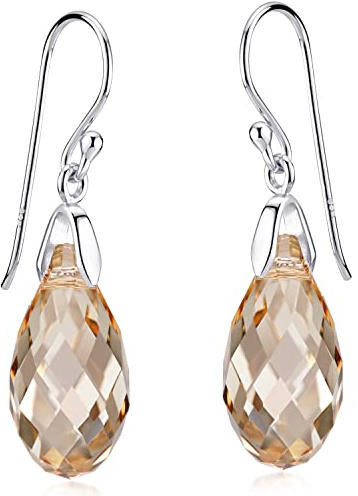 Materia Pendel Ohrhänger Tropfen 925 Silber mit Kristallen Apricot facettiert SO-374-Apricot