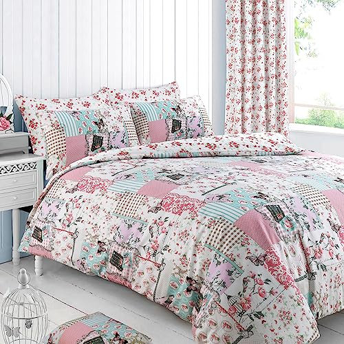 Velosso Reversible Shabby Chic Vintage Birds Boutique Duvet/Quilt Cover Multi Printed Bedding Set (Double)