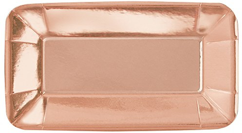 Foil Rose Gold Rectangular Paper Appetiser Plates, Pack of 8