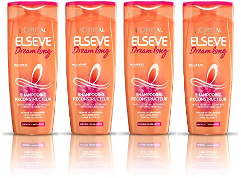 L'Oréal Paris Elseve Dream Long Shampooing Cheveux Longs - Huile de ricin - 250 ml - Lot de 4