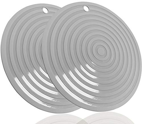 2 Pack,Silicone Trivet Mats/Hot Pads,Pot Holder,9.45Diameter Non Slip Flexible Durable Heat Resistant Pot Coaster Kitchen Table Mats (Round Gray)