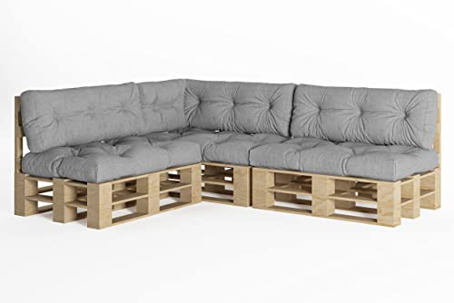 chilly pilley® Palettenauflage UV Wasserabweisend Leinenoptik Schaumflocken Palettenkissen auf Palettensofa Palettenpolster auf Palettenmöbel Rückenlehne Sitzkissen (7er Set Silber)