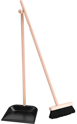 NLIAN- Porte-poussière et Brosse À Manche Long, Nettoyage Intérieur Fait À La Main en Bois Massif Poignée Douce Protection de L'environnement Durable Balai et Pelle À Poussière Ensemble