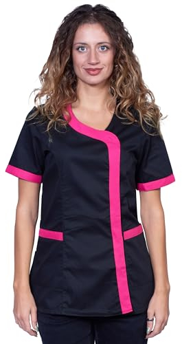 Fratelli ditalia Kittel Kasack Arbeit Schwarz Sommer Damen Friseurin Kosmetikzentrum, fuchsia, XXXL