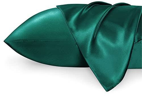 Bedsure Satin Pillowcase for Hair and Skin - Similar to Silk Pillowcase, Cooling Pillow Cases 2 Pack with Envelope Closure, Gifts for Women, Queen & Standard Size 50x75 cm, Dark green