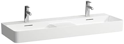 LAUFEN VAL Doppelwaschtisch, 1 Hahnloch, mit Überlauf, 1200x420mm, semi-trockener Bereich mittig, H8142824001041, Farbe: Weiß mit LCC