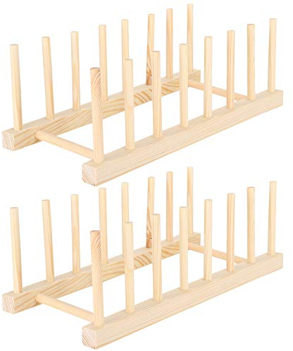 Estante para Platos de Madera de 2 Piezas, Estante para secar Platos, Estante para Platos, Soporte para Tapa, Organizador de gabinetes de Cocina