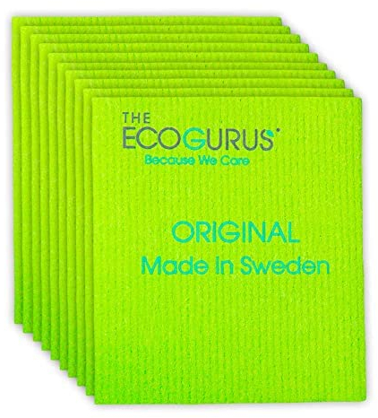 The EcoGurus Swedish Dishcloths for Kitchen, Highly Absorbent Natural Swedish Dish Towels, Cellulose Sponge Cloth - Green