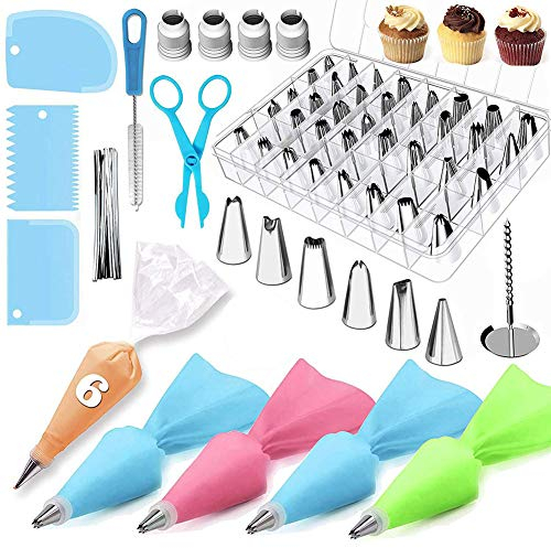 Spesh Douilles à Pâtisserie Set 72 Pièces Patisserie Accessoire avec 10 Poches de Manchons Réutilisables et 42 Manchons pour Gâteaux Cupcakes Muffins