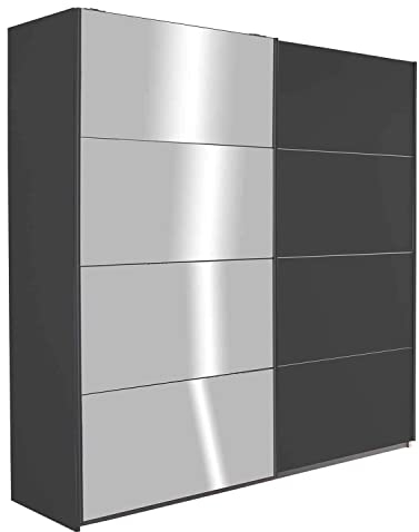 Schwebetürenschrank Kleiderschrank Schlafzimmerschrank Schiebetürenschrank mit Spiegeltür | 2-türig | Dekor | Grau Metallic | BxHxT 181 x 210 x 62 cm