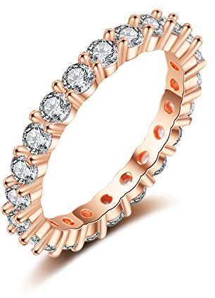 Eternity Ring Deluxe aus 925 Sterling Silber mit Zirkonia Kristallen Damenring in Silber, Gold und Rosegold für Damen und Frauen mit Steinen (Rosegold 52)