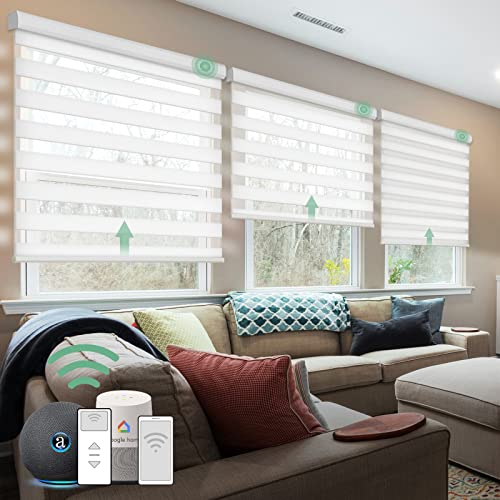 Yoolax Elektrisches Doppelrollo, Duo Rollo mit Fernbedienung, Rollos für Fenster Alexa kompatibel, Fensterrollo innen Nach Maß, 80% Verdunkelung, Weiß