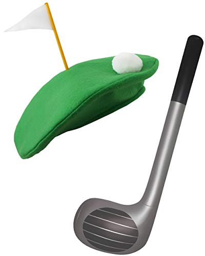 Pub Golf Hut + Club Party Kit - Erwachsene Neuheit Kostüm - Aufblasbarer Golfschläger & grüner Golferhut