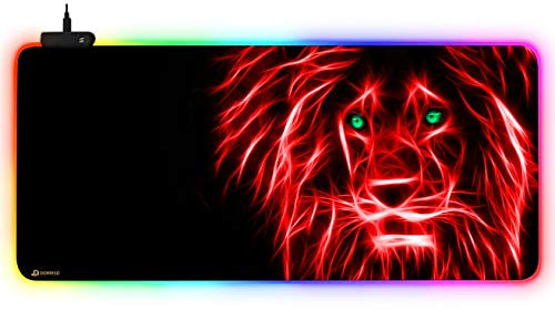 DORRISO Alfombrilla de Ratón Juegos Grandes RGB 900x400x3 mm XXL Alfombrilla Raton Gaming Impermeable Base de Goma Antideslizante para Gamers Ordenador y Oficina Mousepad León Rojo