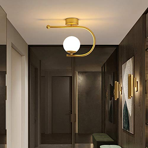 Plafonnier LED Nordique Doré Plafonnier Pour Vestiaire Porche Entrée Simplicité Boule De Verre Lustre Lustre Intérieur Décoration De La Maison Luminaires,D'or
