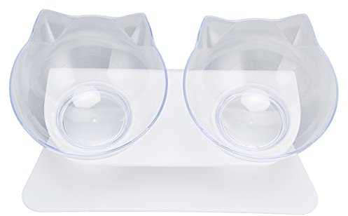 Bol pour chat, protège-cou double bol pour chat pour salon pour chien pour la maison(Base blanche + bol transparent)
