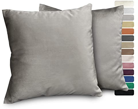 BEAUTEX Lea Samt Kissenhüllen 2er Set, Premium Kissenbezug, Sofa- und Dekokissen, Größe und Farbe wählbar (Grau 60x60 cm)