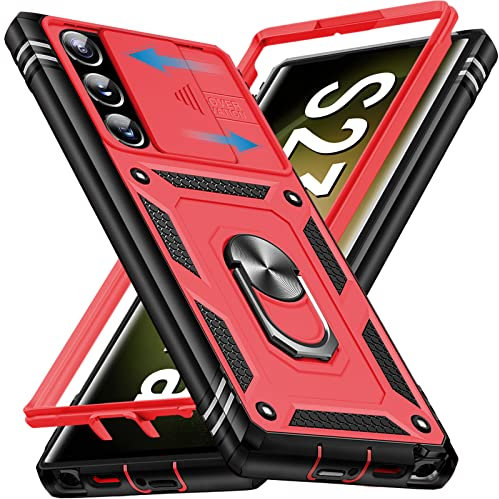 Giyer Handyhülle für Samsung Galaxy S23 Ultra 5G Hülle, Galaxy S23 Ultra 5G Schutzhülle mit Kameraschutz 360° Drehbarer Metall Ring Ständer Stoßfest Bumper S23 Ultra 5G 6.8 Case Cover（Rot）