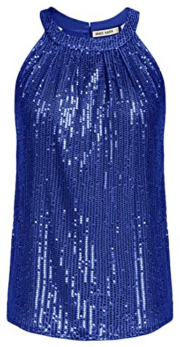 Damen Pailletten Loose Fit Tops Rundhals Bluse Casual Tank Top T-Shirt Königsblau M CL1792A22-12