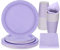 PARTY GO 96 Pcs Purple Paper Plates, Party Plates Cups and Napkins Disposable Party Tableware Set Supplies for Birthday Wedding Holiday Graduation Baby Shower Decorations Serve 24 Guests