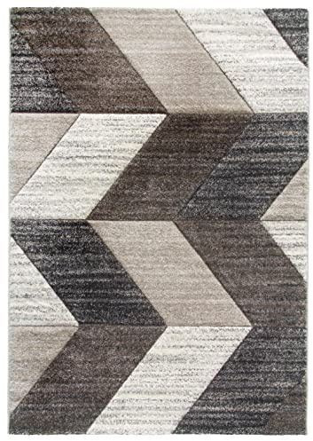 SrS Rugs® Impulse - Area Rug for Living Room, Bedroom, Hallway Runner Rug - Abstract Geometric Design - Provides Home with Comfort and Warmth (Greige Chevron, 80cm x 150cm)