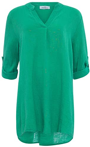 Zwillingsherz Musselin Longbluse aus 100% Baumwolle mit V-Ausschnitt–Hochwertige Tunika für Damen Mädchen-Sommerbluse Freizeitkleid Strandkleid-Locker luftig perfekt für Frühling Sommer, Grün, 36-42