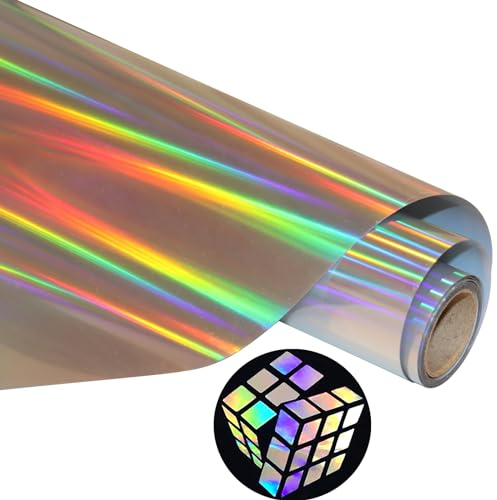Regenbogen Plotterfolie Textil Holografische Plotterfolie Textil 25cm x 183cm Holografische Vinylfolie Plotter Folie Iron On für Cricut, Textilien Transferfolie zum Aufbügeln für DIY T-Shirt, Stoffe