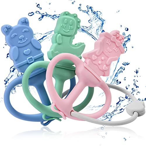 Aolso 3 Stück Kühlender Beißring mit Wasserkühlteil, Beißring für Babys, Beißring für Babys BPA-frei, wundes Zahnfleisch zu stimulieren und zu massieren, Kühlbeißring für Babys ab 3 Monaten