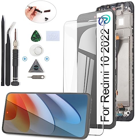 RongZy Écran Tactile LCD Compatible avec Xiaomi Redmi 10 2022 21121119SG 22011119UY 21121119VL De Remplacement LCD Tactile Vitre avec Kit D'outils de Réparation(6.5,Noir avec Cadre)
