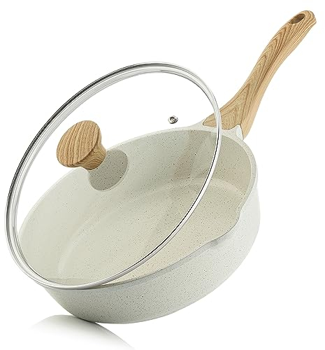 SENSARTE Sartén de cerámica antiadherente de 10 pulgadas / 3.5 cuartos de galón, sartén profunda no tóxica con tapa, olla jumbo saludable, mango que se mantiene fresco, compatible con inducción, libre
