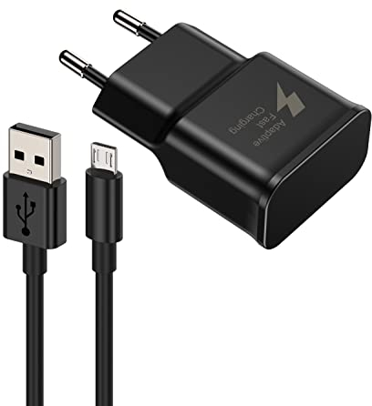 Ladegerät Samsung Galaxy S7 Edge Schnellladegerät ladekabel für Samsung Galaxy S7 S6 Edge S4 S3 A6 J7 J6 J5 J3 Note5/4/2 Tab S Tab S2, AFC USB Charger mit Micro USB 2.0 Ladekabel Schnellladekabel 2m