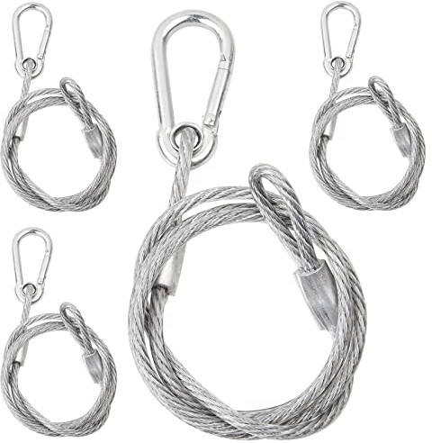 Anseom 4 Piezas Cable de Acero Cable de Acero Trenzado con Mosquetón de Seguridad y Lazo Flexible Cable de Acero Recubierto de PVC para Cámaras de Acción LED de Suspensión Carga 50kg