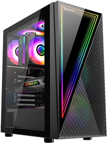 GAMEPOWER Ravadin ATX Mid-Tower PC Gaming Case, 650W PSU, 3X Pre-Installed 120mm ARGB Fans, Tempered Glass Side Panel, Ideal for Gamers and PC Enthusiasts, Black