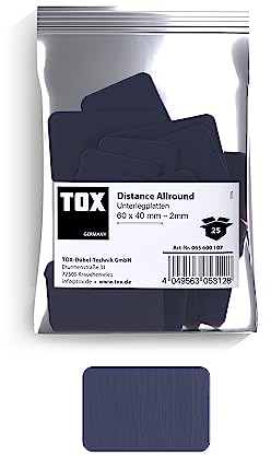 TOX Distance Allround Unterlegplatten, Ausgleichsplatten aus Kunststoff, belastbar bis 5 Tonnen, Polypropylen, 60 x 40 x 2 mm, 1 Beutel, 25 Stk., 065600107