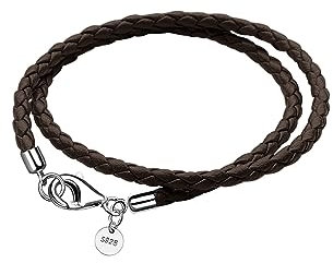 Viwind Lederarmband für Damen Geflochtenes Leder armband 34/36/38/40/42/60/63cm 925er Silber Verschluss Doppelschicht DIY Perlen Charms (36cm, dunkelbraun)