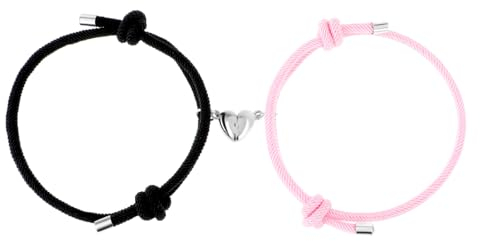 Lusofie Couple Bracelets Set for Him & Her - 2Pcs Matching Heart Stainless Steel Bracelets - Romantic Gift for Boyfriend Girlfriend, Best Friends (Love, Anniversary, Unisex)
