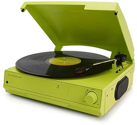MegLob Tocadiscos De Vinilo De Color Neón, Tocadiscos Portátil, Gramófono con Altavoz Incorporado, Tocadiscos De Vinilo Moderno, Caja De Discos De Vinilo LP De 33/45/78 RPM,Verde