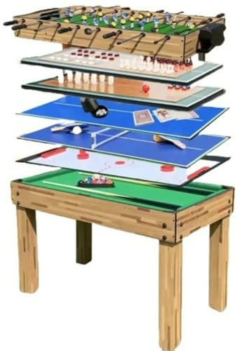 Pegasi Multikonsole 10 in 1 - Zusammenklappbar - Multifunkniertes Tischspiel - Tischfußball(Tischkiker)/Tischtennis/Air Hockey/Billard-Tisch