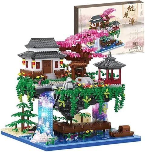 FULHOLPE Piscine de Fleurs de Pêcher Architecture Maquette Jeu de Construction, 3320 Pièces Nano Micro Blocs de Construction Non Compatible avec Les Grandes Marques