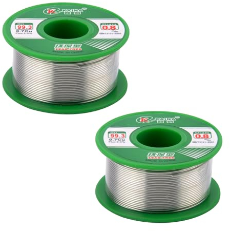 Soldadura de 0,8 mm, 2 x Alambre de soldadura con pasta de flujo sin plomo rollo de alambre de lata Sn99.3 Cu0.7 con núcleo de colofonia para soldadura eléctrica y bricolaje 100g