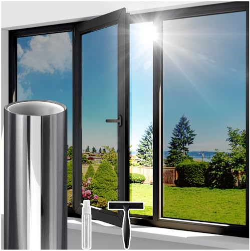 Lifetree One Way Clear Window Film Privacy, Black Silver, 90x200cm | Heat Reflective Mirror Film for Glass Windows Daytime Privacy Anti Glare Window Tint UV Sun Blocker for Home Office