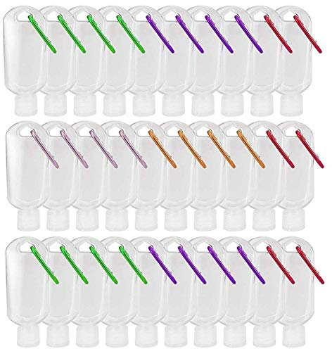 Lodokdre 50 ml Reusable Bottles Empty Plastic Bottles with Hook Carabiner Pack of 30