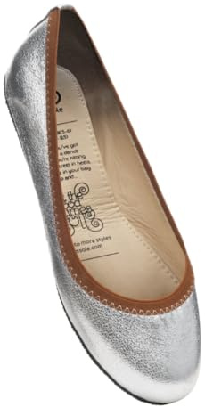Rollasole Ballet Pumps – Silver Heels - Folding Flat Shoes for Women – Stylish Foldable Slip on Ballet Flats for Handbag, Everyday Use, Nights Out, Parties, Wedding, Summer Travel or Womens Gifts