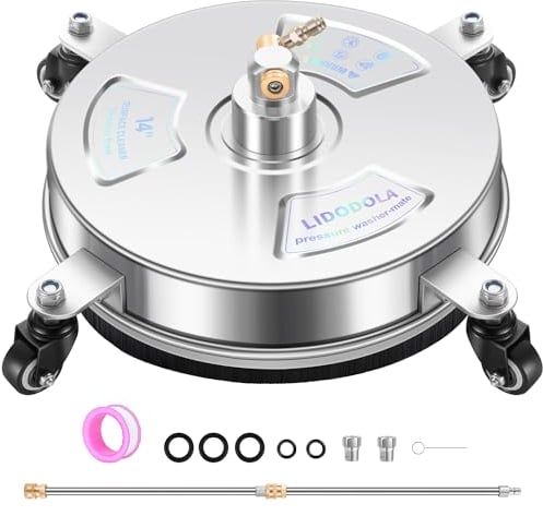14 Pressure Washer Surface Cleaner with 4 Wheels - Stainless Steel Surface Cleaner for Pressure Washer Attachment for Concrete, Patio, Sidewalk, Deck and Driveways - PWS14