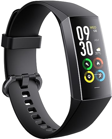 Pulsera Actividad Pantalla AMOLED de 1.1 Reloj Inteligente Mujer Hombre Smart Band Sueño, SpO2, Monitor de Frecuencia Cardíaca smartwatch Compatible con Android e iOS (C80 Negro)