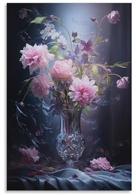 Toile murale moderne avec bouquet de fleurs roses dans un vase – Poster décoratif moderne pour chambre à coucher